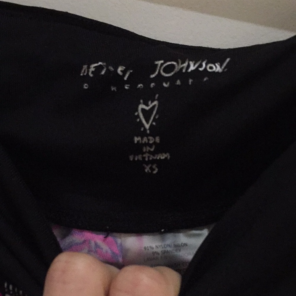 Betsey Johnson Black Stripe Floral quirky Capri Workout Yoga Leggings Xs - Picture 4 of 11